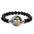 Bracelet élastique en perles noires avec entretoises argentées et breloque cochon - Zodiaque - Cochon