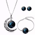 Dettaglio del set di gioielli dell'Acquario in argento con pendenti in vetro blu stellato - Acquario (XHTZ0186)