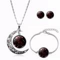 Détail de la parure Cancer argentée avec pendentif lune rouge et boucles d'oreilles - Cancer (XHTZ0189)
