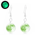 Luminous moon planet drop earrings with green glow effect and silver metal hooks - Green Moon (YG0277-8)