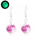 Luminous moon hook earrings with pink galaxy orb and green glow in the dark effect - Pink Moon (YG0277-5)