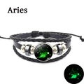 Détail du bracelet en cuir tressé Bélier phosphorescent avec perles métalliques décoratives - Bélier - Lumineux
