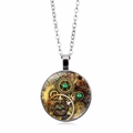 Collier pendentif steampunk avec chaîne argentée et dôme en verre à motif d'engrenage - Style Engrenage Argent (XTS2713) / Argent