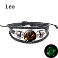 Détails du bracelet Leo en cuir tressé multicouche avec effet lumineux vert dans l'obscurité - Lion - Lumineux
