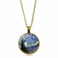 Collana vintage in bronzo con ciondolo a cupola in vetro Notte Stellata di Van Gogh - Stile Bronzo (XTS2663)