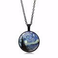 Collana vintage con ciondolo in vetro Notte Stellata di Van Gogh e catena nera - Stile Nero (XTS2664)