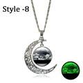 Detail of silver moon pendant necklace showing luminous green glow in dark - Yg0338-8