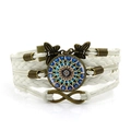Bohemian multilayer woven bracelet with white cord, bronze mandala pendant and infinity charm - Mandala Butterfly Infinity (White) / White