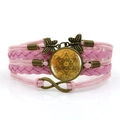 Bracelet tressé multicouche cube de Métatron rose avec papillon en bronze et infini - Rose (BZSL0110-Rose)