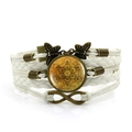Bracelet bohème multicouche en cuir blanc avec pendentif Cube de Métatron et symbole infini - Blanc