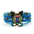 Vintage mehrlagiges Ägyptisches Skarabäus Armband mit blauem Leder und Bronze-Elementen - Blau