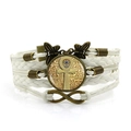 Vintage mehrlagiges geflochtenes Lederarmband mit Ankh-Kreuz-Anhänger und Schmetterling - Weiß