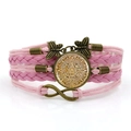 Rosa mehrlagiges geflochtenes Armband mit aztekischem Sonnenkalender und Schmetterling - Rosa