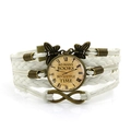 Vintage multi-layer braided bracelet with clock glass dome and infinity butterfly charm - White