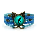 Bracciale bohémien multistrato squalo in pelle blu con simbolo infinito e farfalla charm - Blu