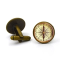 Gemelos de brújula de bronce vintage con cúpula de vidrio para camisas de hombre - Bronce Antiguo
