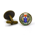 Détail de boutons de manchette scarabée égyptien en bronze avec émail coloré - Bronze Antique
