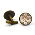 Vintage map cufflinks in antique bronze finish with glass cabochon for mens french shirts - Antique Bronze