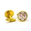 Vintage map design round gold cufflinks for men with polished metal and glass dome - Gold