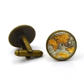 Gemelli da uomo vintage in bronzo con mappa del mondo e chiusura a scatto a T - Bronzo Antico