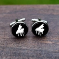 Elegant silver cufflinks with a black piano pattern silhouette for men's formal shirts - Piano Style
