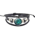 Bracelet multicouche en cuir noir avec pendentif Œil de Horus et perles en métal - Style Œil d'Horus Mystérieux Cyan (XL0708-6)
