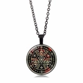 Collana con ciondolo sigillo Kabbalah Albero della Vita nero e vetro a cupola - Nero