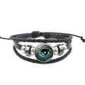 Detailed shot of multi-layer leather bracelet featuring Eye of Horus glass charm design - Blue-Green Evil Eye Mandala Style (XL0708-4)