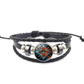 Detail of multi-layer braided leather bracelet featuring Eye of Horus glass gem charm - Teal Eye of Horus Pattern Style (XL0708-2)