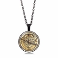 Collier boussole vintage en bronze avec chiffres romains et chaîne en métal noir fin - Noir