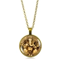 Vue détaillée du collier Ganesha en bronze avec pendentif cabochon en verre vintage - Bronze