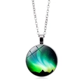 Northern Lights glass pendant necklace with aurora sky and mountain silhouette art - Aurora Starry Mountain Style (ABXL351-6)