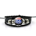 Retro multi-layer Route 66 braided leather bracelet for men with American flag motif - And Trucks Text Style (ABXL369-3)
