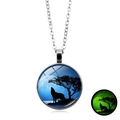 Howling wolf luminous glass pendant necklace in silver with green glow in the dark effect - Dead Tree Howling Wolf (XSWX6032-3) / Silver