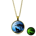 Luminous howling wolf glass pendant necklace with vintage bronze finish and glow effect - Blue Tone Wolf Howl (XSWX6032-3) / Bronze