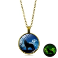 Luminous howling wolf glass pendant necklace in bronze finish with glowing effect - Starry Sky Howling Wolf (XSWX6032-1) / Bronze