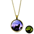 Vintage bronze howling wolf pendant necklace with purple glass gem and green glow effect - Purple Howling Wolf (XSWX6032-5) / Bronze