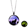 Luminous howling wolf pendant necklace with purple galaxy pattern and silver chain - Purple Howling Wolf (XSWX6032-5) / Silver