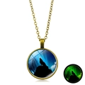 Vintage luminous howling wolf pendant necklace with glowing moon night scene design - Aurora Wolf Howl (XSWX6032-6) / Bronze
