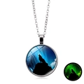 Luminous howling wolf glass pendant necklace with green glow in the dark feature - Aurora Wolf Howl (XSWX6032-6) / Silver