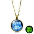 Luminous howling wolf necklace in bronze finish with green glow in the dark effect - Blue White Wolf Head (XSWX6032-7) / Bronze