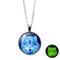 Luminous howling wolf glass pendant necklace with silver chain showing green glow in dark - Blue White Wolf Head (XSWX6032-7) / Silver