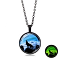 Luminous howling wolf glass pendant necklace with glow in the dark effect - Aurora Galaxy Wolf (XSWX6032-11) / Black