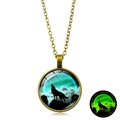 Luminous howling wolf glass pendant necklace in vintage bronze finish for women - Aurora Wolf Howl (XSWX6032-12) / Bronze