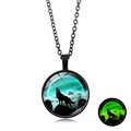 Luminous howling wolf glass pendant necklace with black chain glow in the dark effect - Aurora Wolf Howl (XSWX6032-12) / Black