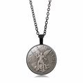 Detalle del colgante de San Miguel para fuerzas del orden con cadena de metal negro - Plata Envejecida (ABXL939-1)
