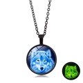 Luminous howling wolf glass dome pendant necklace with retro black chain for women - Blue Tone Wolf Head (XSWX6032-7) / Black