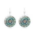 Silver mandala glass dome leverback earrings with intricate geometric floral patterns - Silver