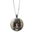 Macro shot of steampunk cat pendant with top hat and goggles on a silver chain - Silver