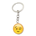 Detail of wink emoji glass pendant keychain with polished silver metal link chain - Abxl1266-14
